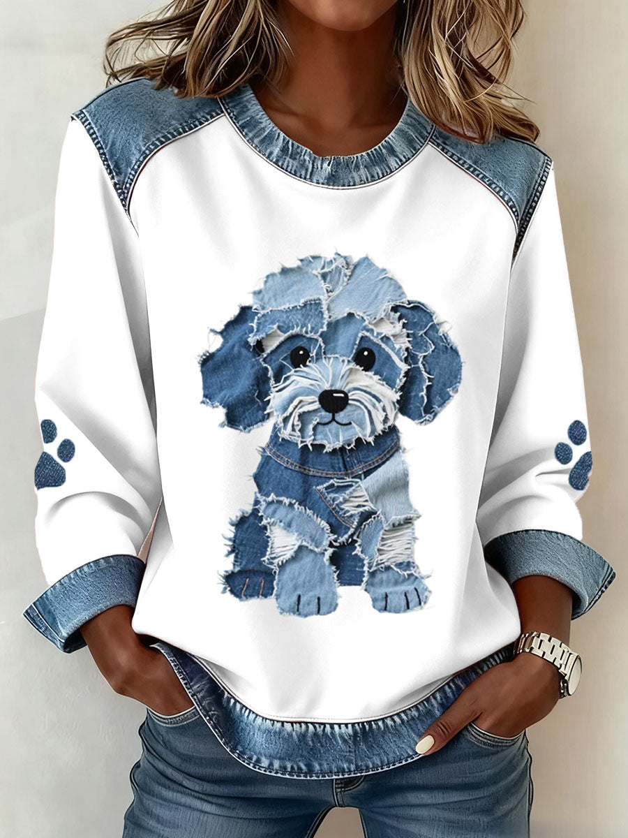 Hoodie met Patchwork en Denim Print van Hond
