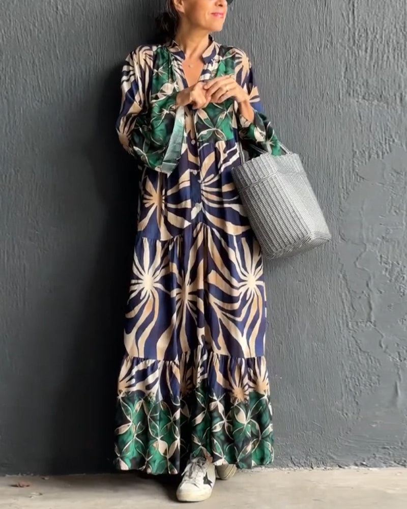 Laluna® | Losse V-hals jurk met print