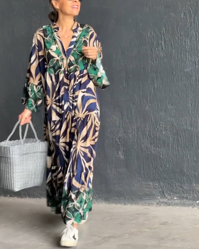 Laluna® | Losse V-hals jurk met print