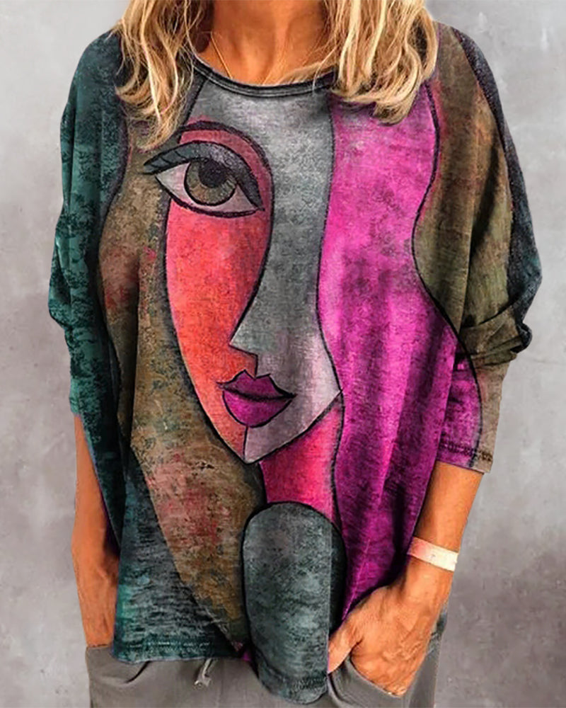 Laluna® | Top met Langemouwen en Gezichtsopdruk