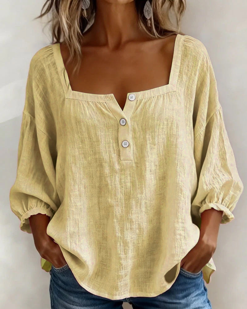 Blouse Eenvoudig Vierkante Hals met Lange Mouwen