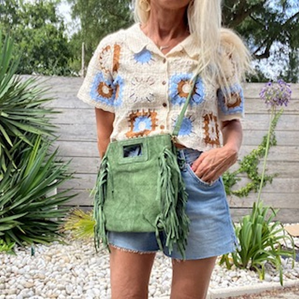 Laluna® | Schoudertas van leer met franjes