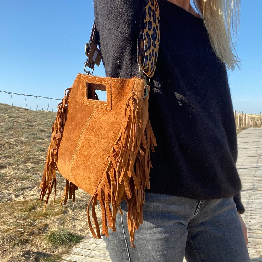 Laluna® | Schoudertas van leer met franjes