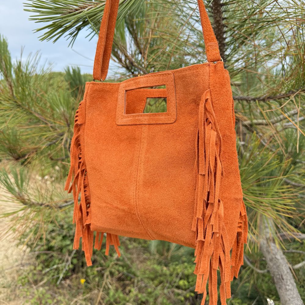 Laluna® | Schoudertas van leer met franjes