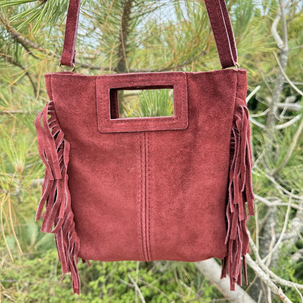 Laluna® | Schoudertas van leer met franjes