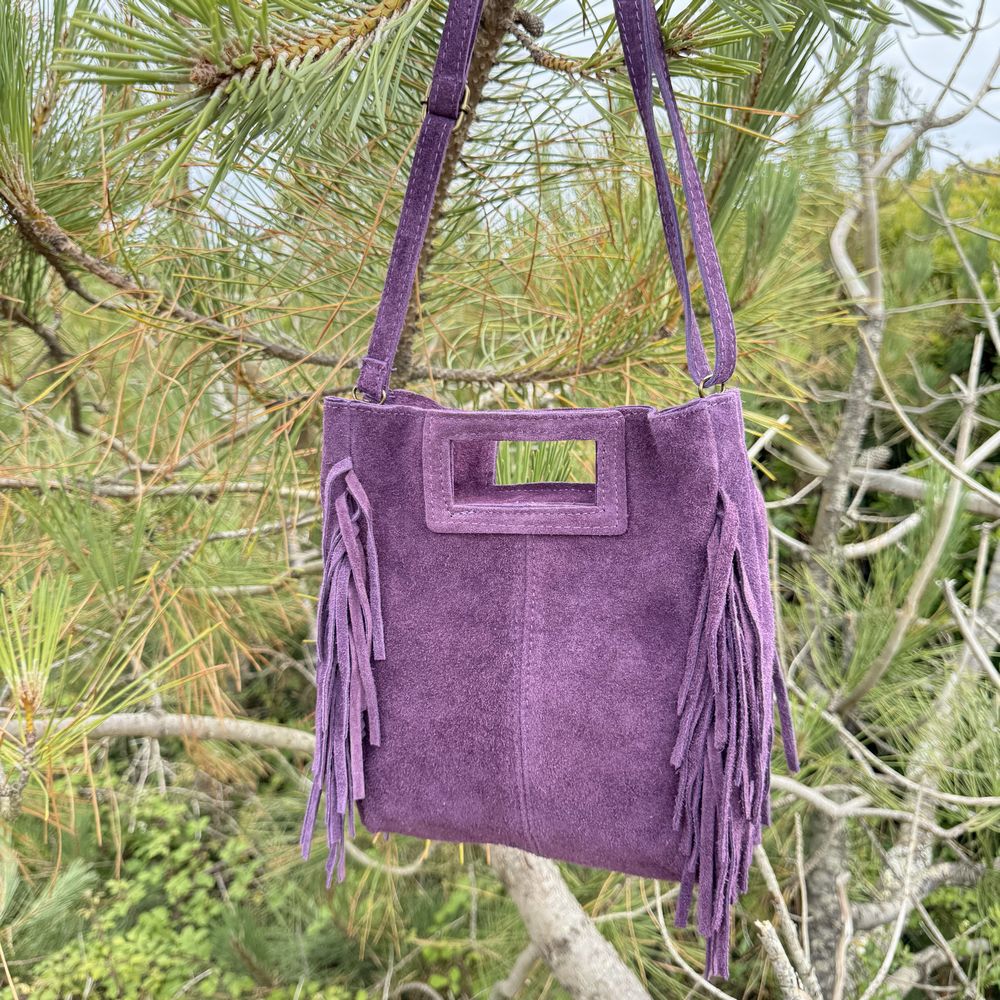 Laluna® | Schoudertas van leer met franjes