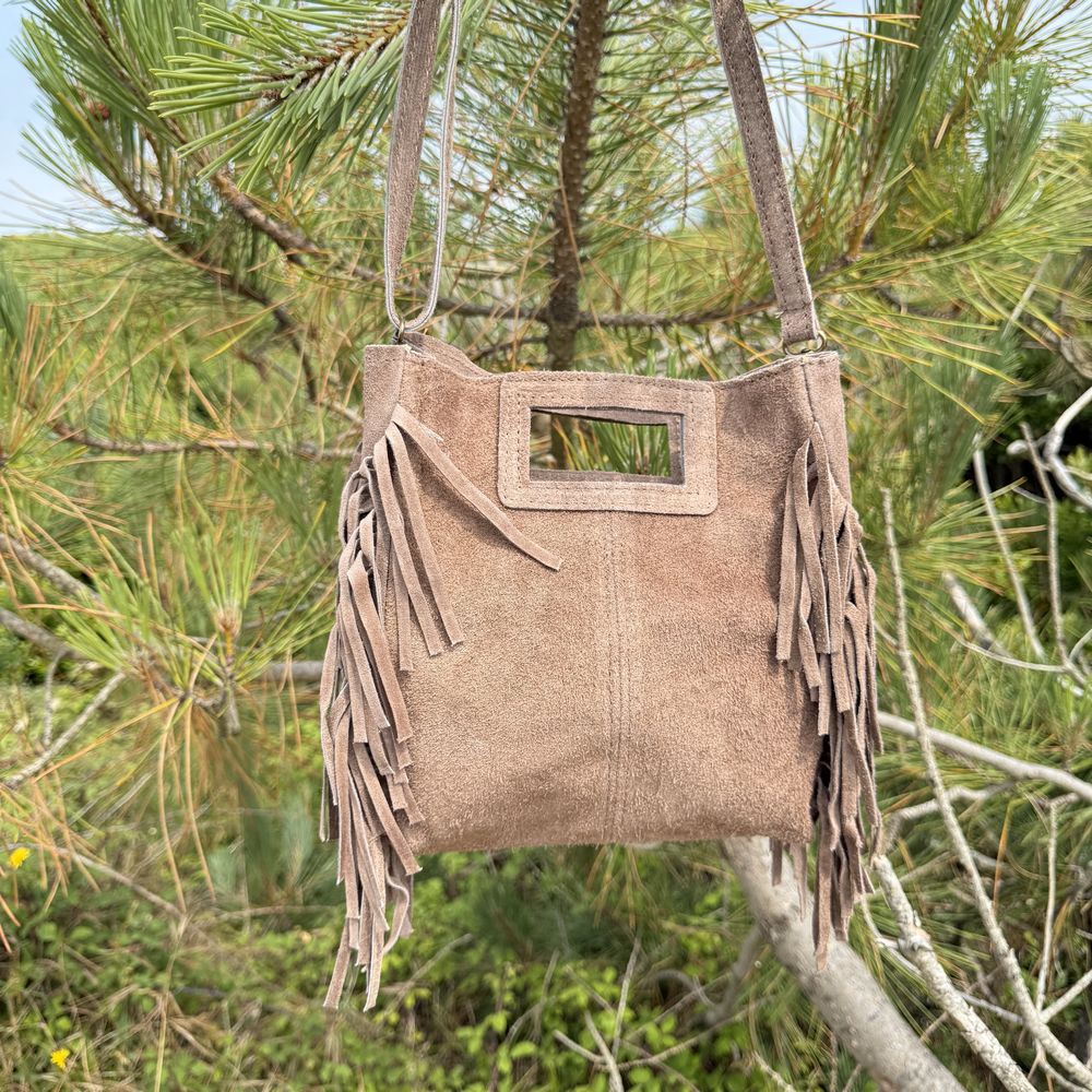 Laluna® | Schoudertas van leer met franjes