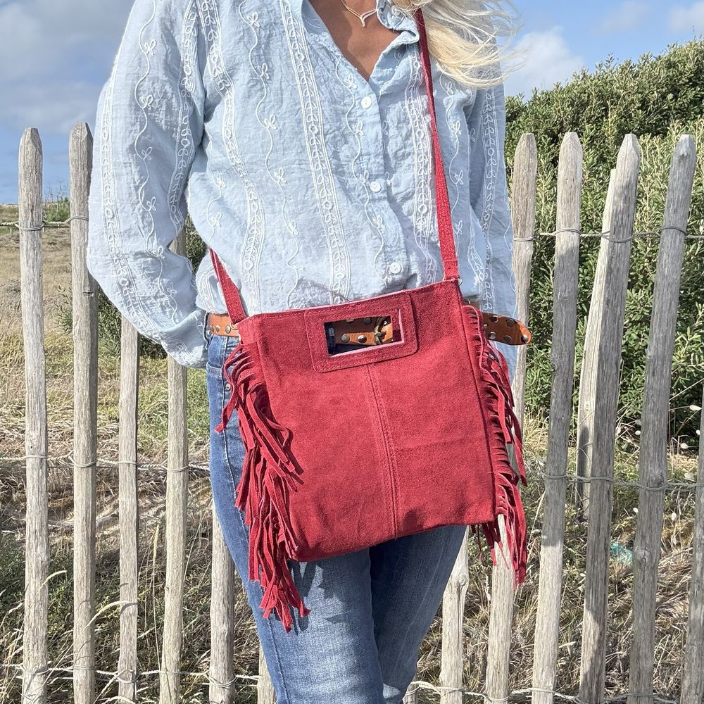 Laluna® | Schoudertas van leer met franjes