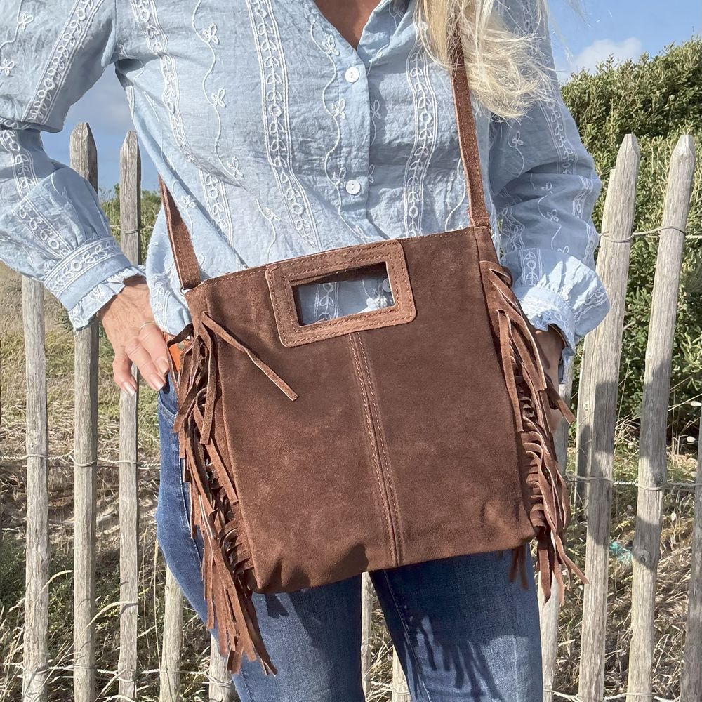 Laluna® | Schoudertas van leer met franjes