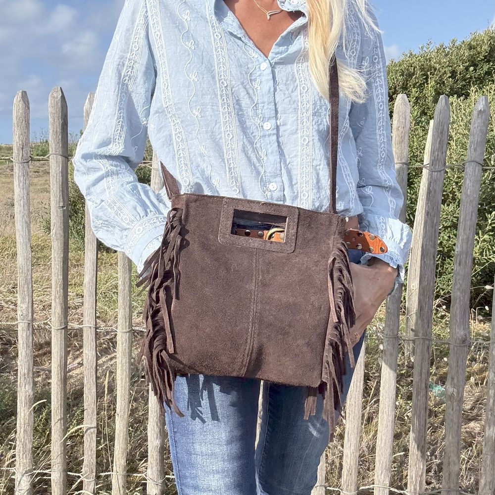 Laluna® | Schoudertas van leer met franjes