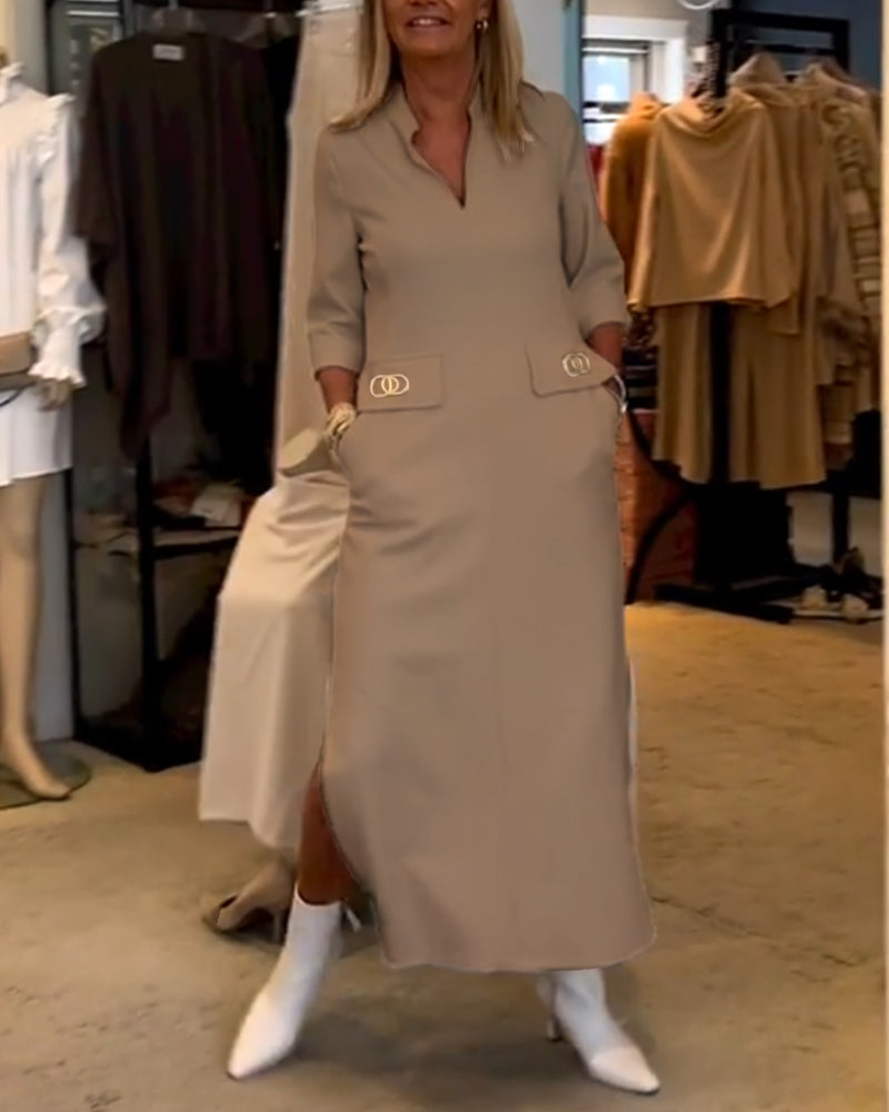 Laluna® | Effen splitjurk met 3/4-mouwen