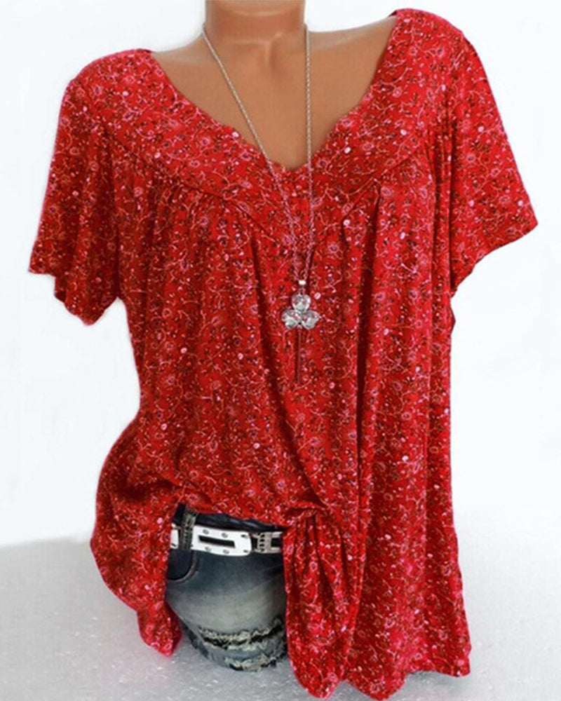 Laluna® | Katoenen T-shirt met korte mouwen en V-hals