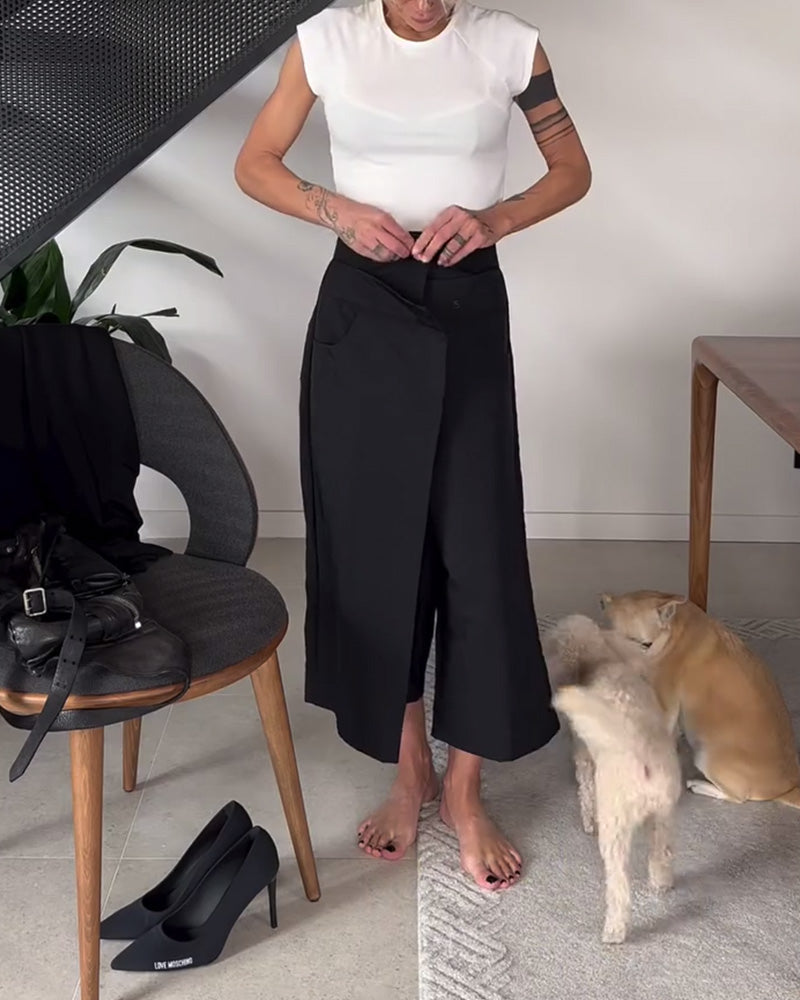 Laluna® | Eénkleurige asymmetrische casual broek