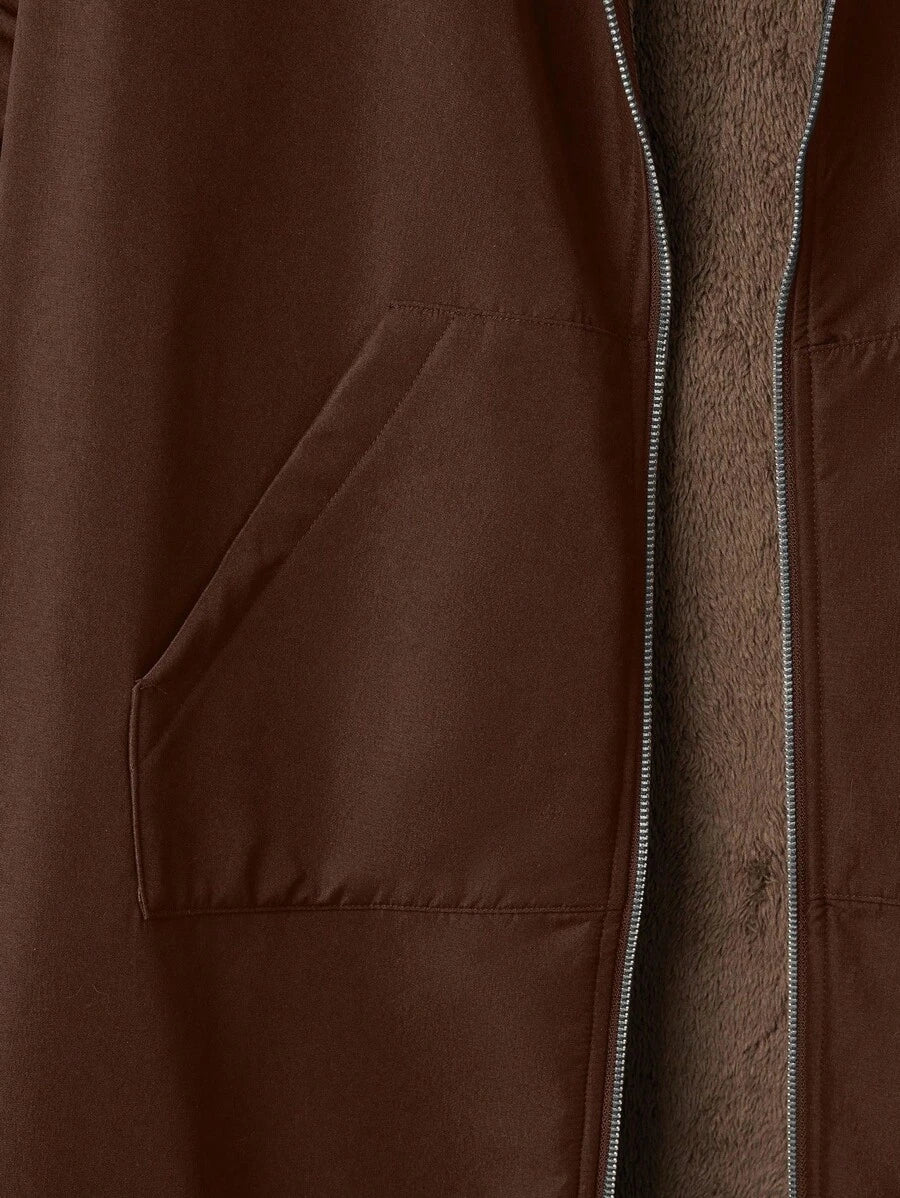 Dames effen Pluizige Lange Jas-herfst/winter