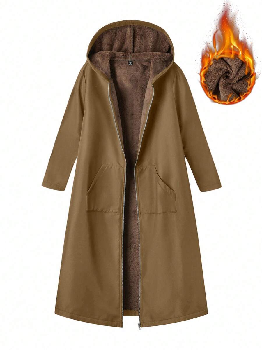 Dames effen Pluizige Lange Jas-herfst/winter