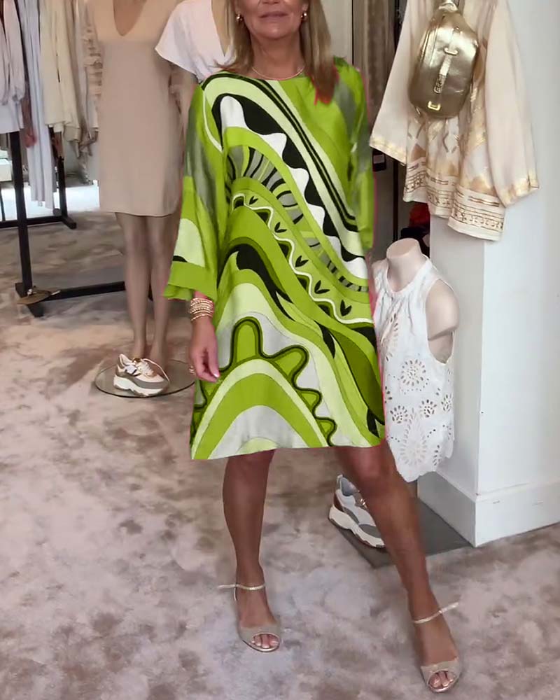 Laluna® | Modieuze midi-jurk met ronde hals en print