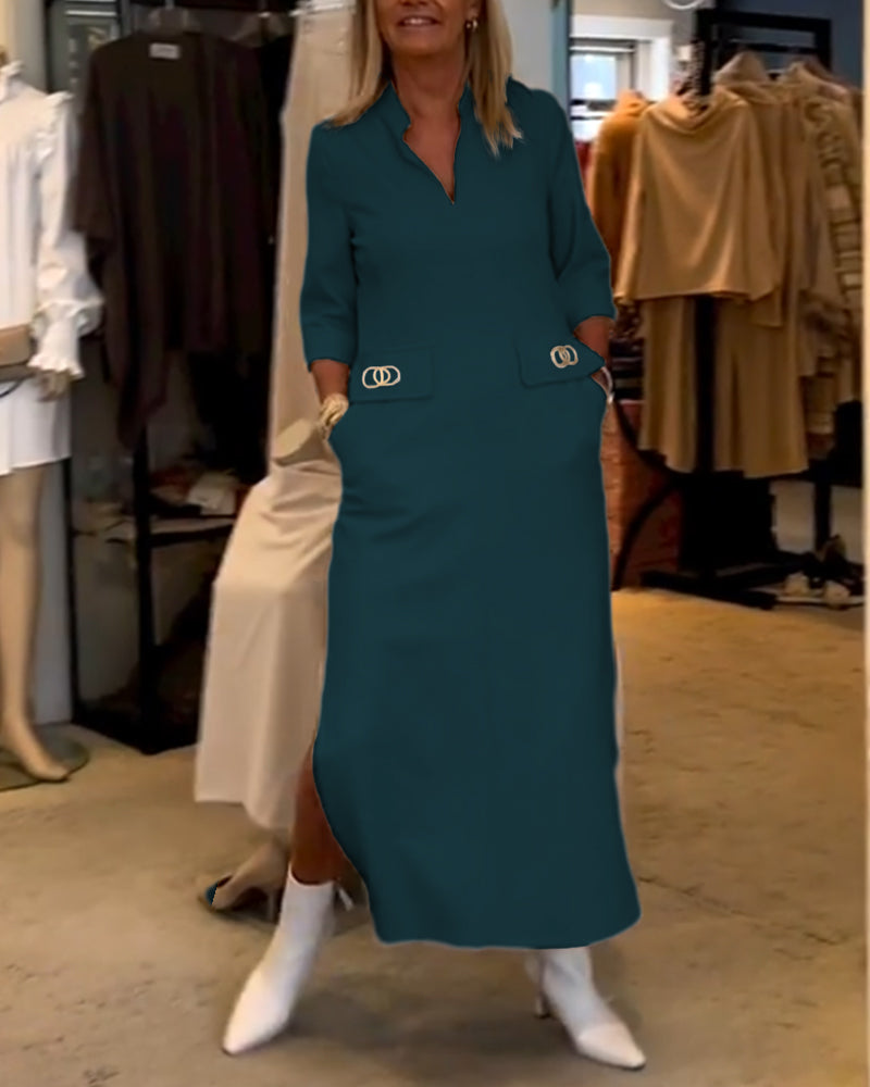 Laluna® | Effen splitjurk met 3/4-mouwen