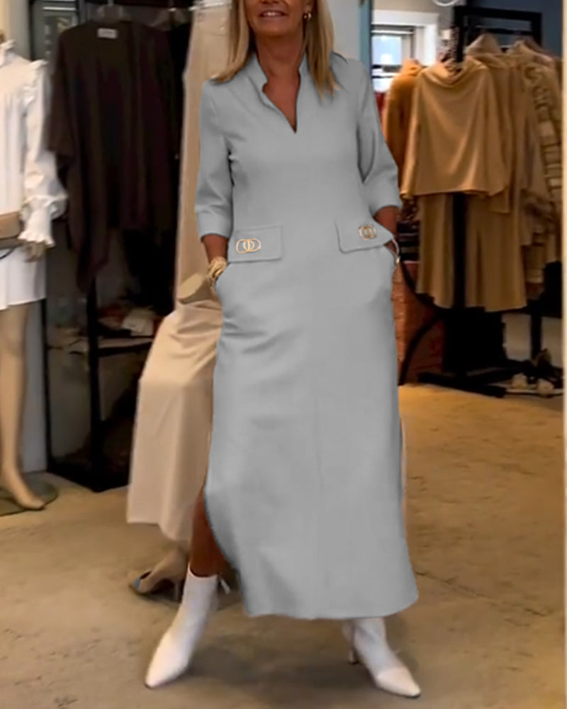 Laluna® | Effen splitjurk met 3/4-mouwen