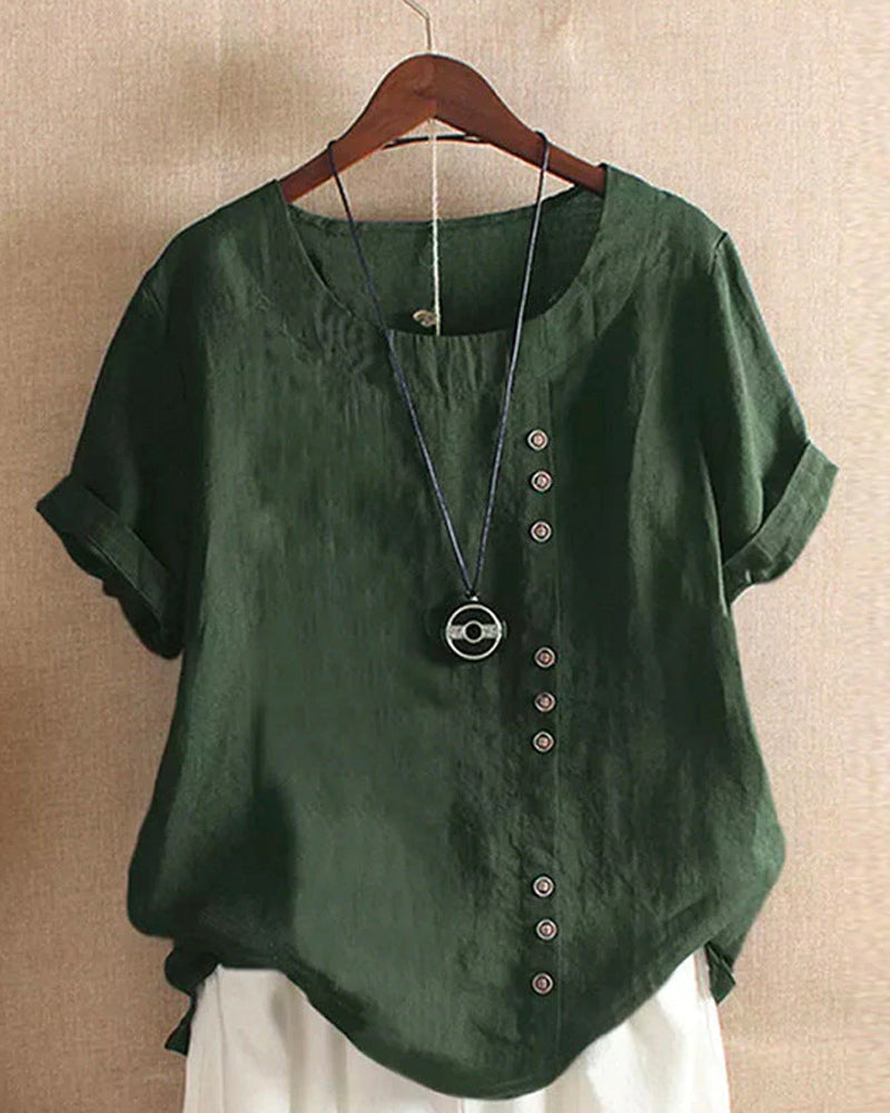 Damesblouse van linnen met decoratieve knopen