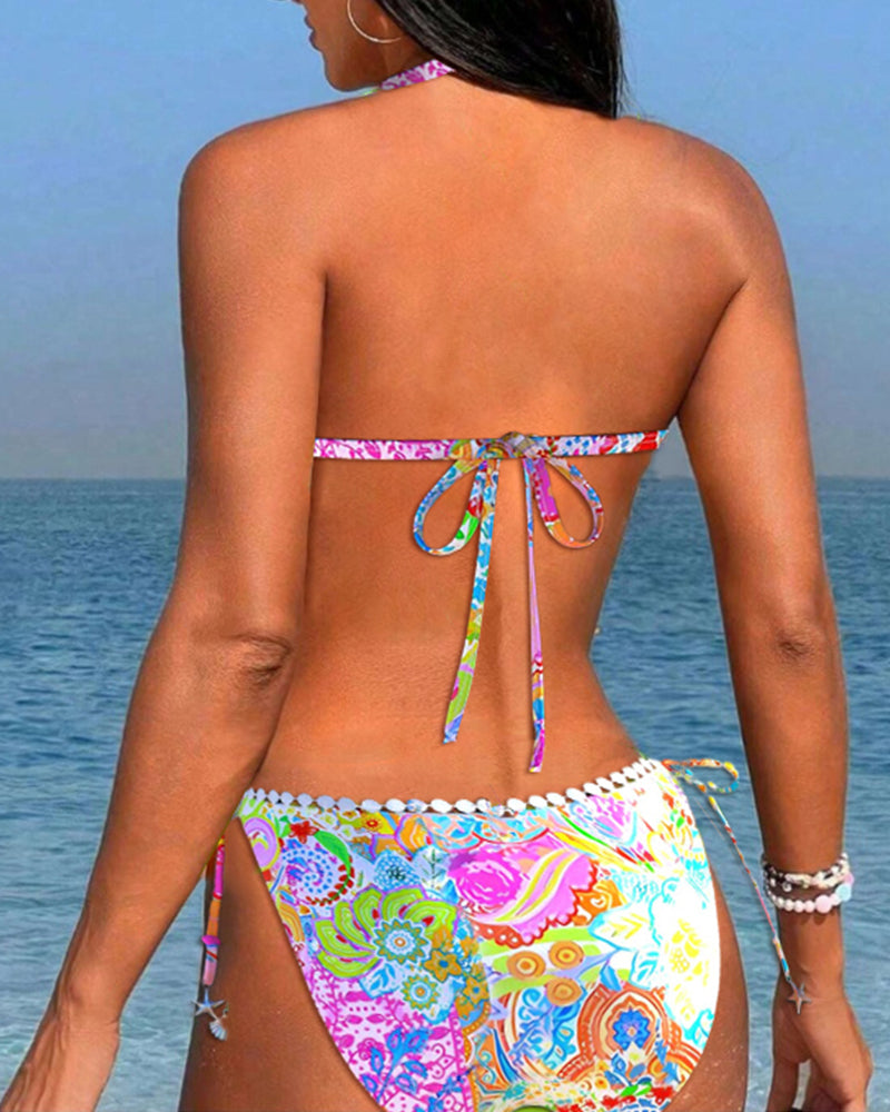 Laluna® | Kleurrijke patchwork kanten halterbikini