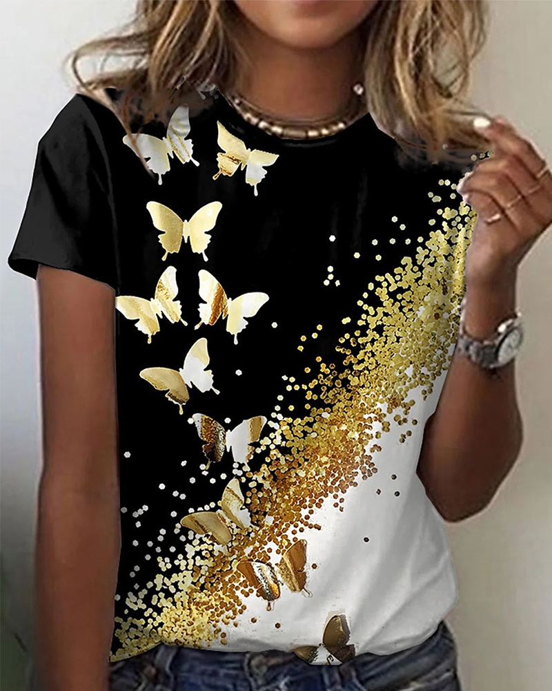 Eenvoudig bedrukt T-shirt met ronde hals
