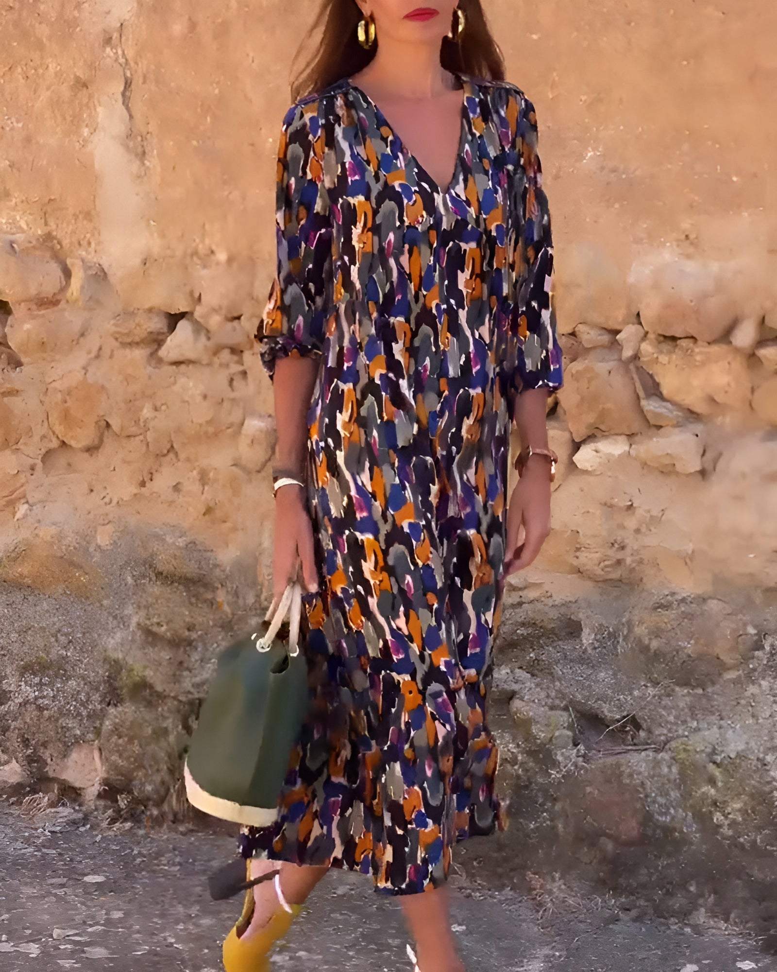 Laluna® | V-hals jurk met retroprint
