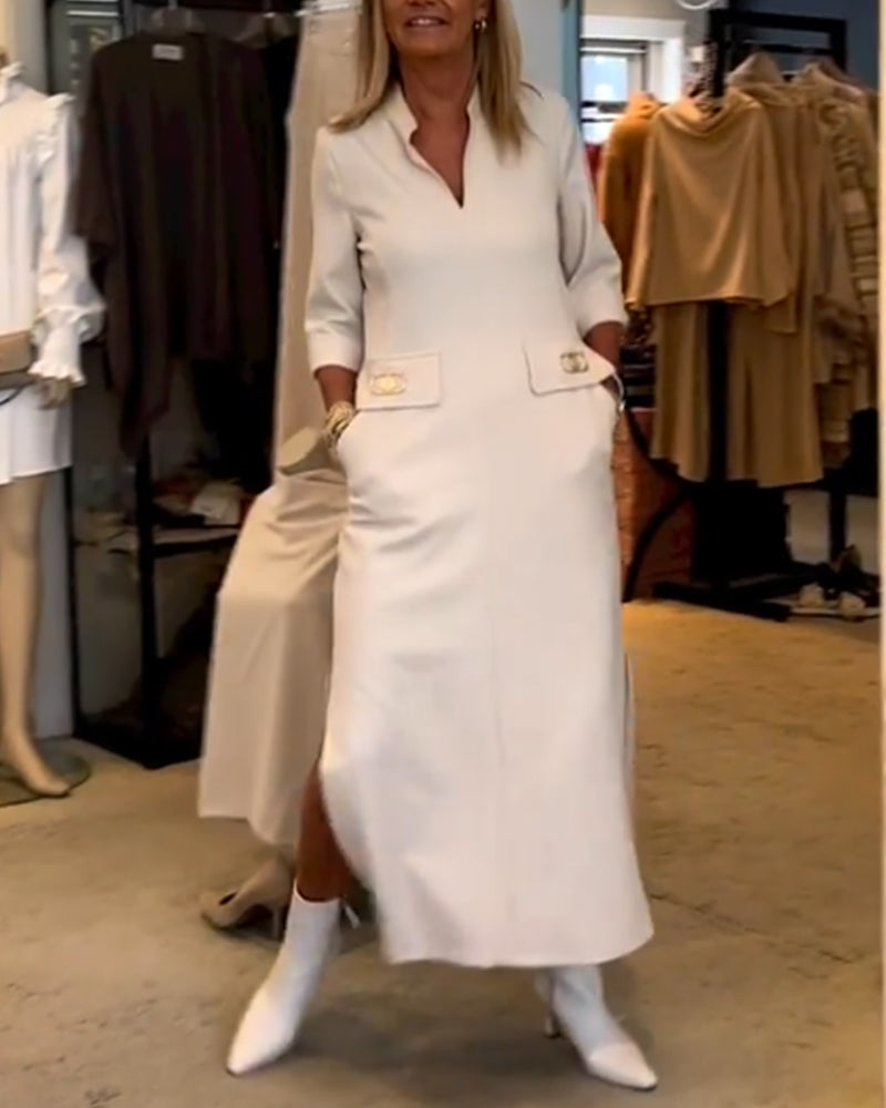 Laluna® | Effen splitjurk met 3/4-mouwen