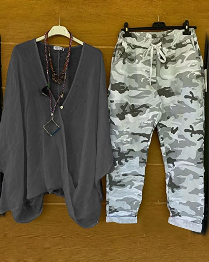 Casual Tweedelige Set met Camouflageprint