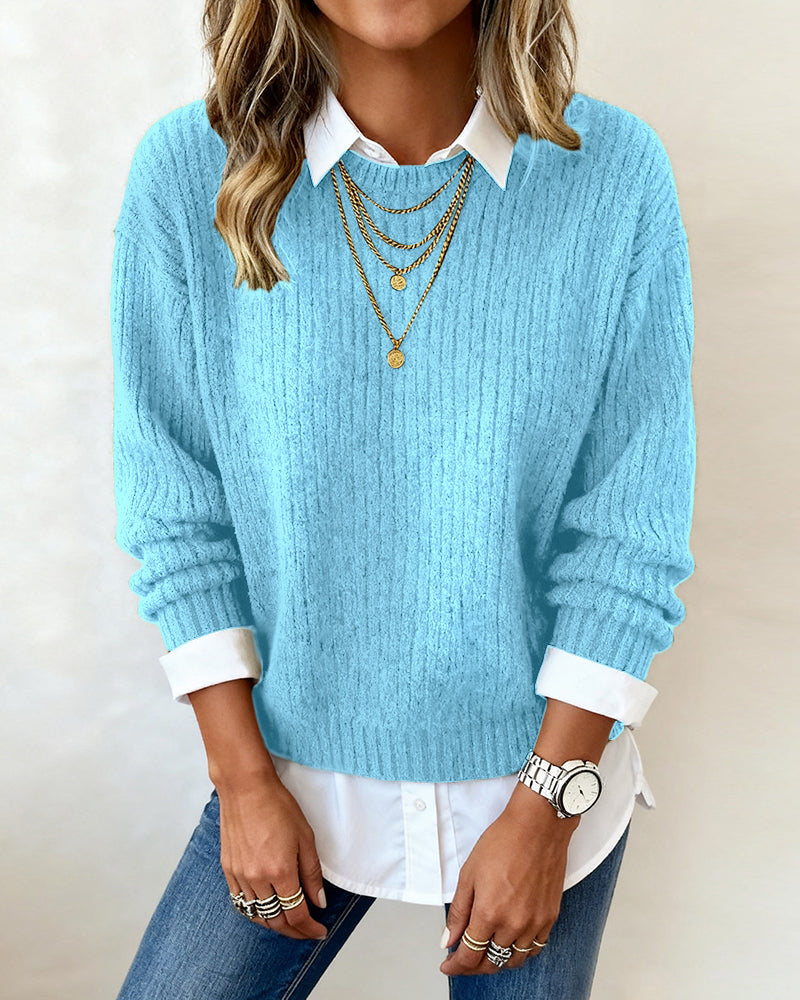 Laluna® | Trui met Kraag en Patchwork Ontwerp