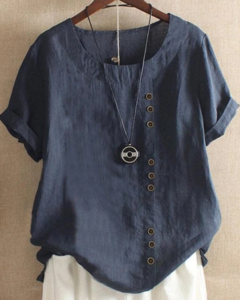 Damesblouse van linnen met decoratieve knopen