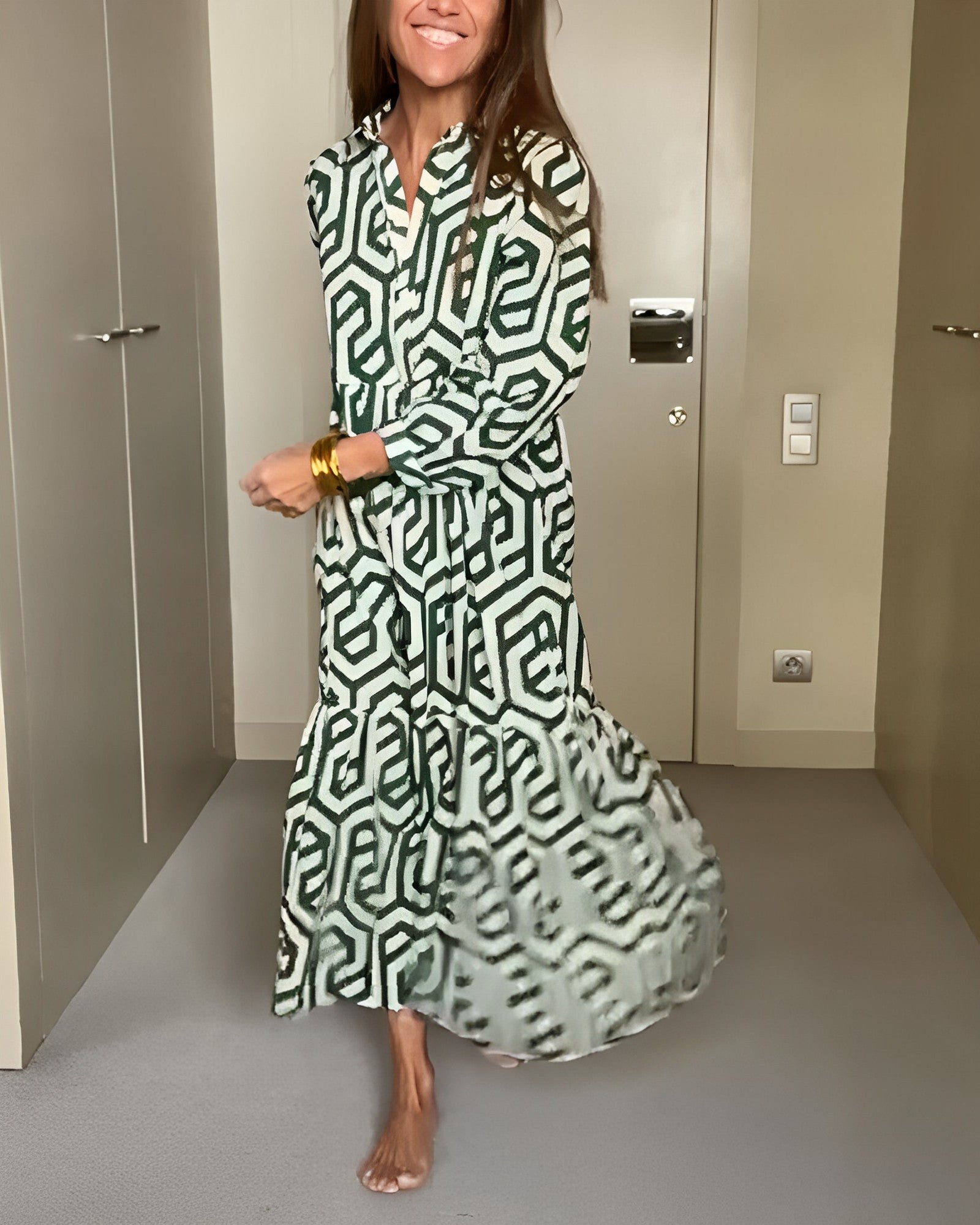 Laluna® | Jurk met Stippen en Geometrische Print