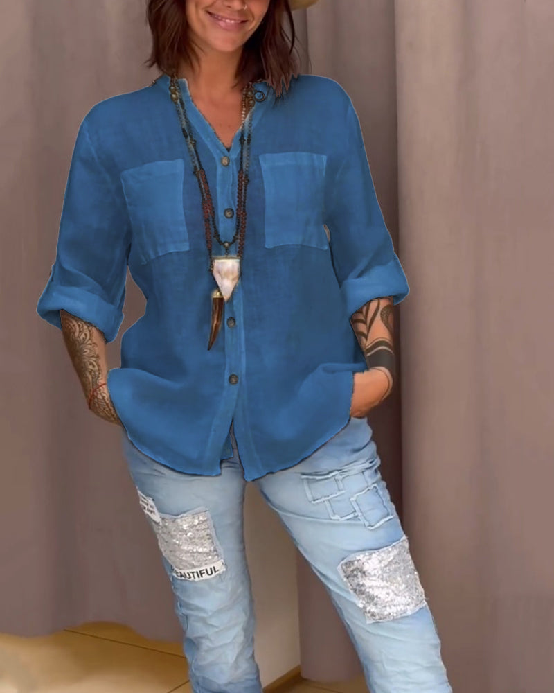 Effen overhemd met zakken en enkele knopen