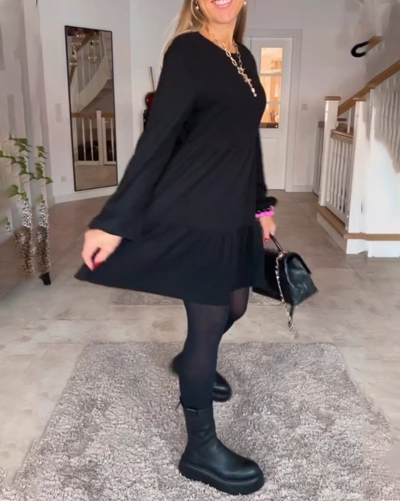 Laluna® | Eenvoudige effen jurk met lange mouwen