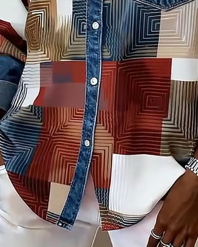 Laluna® | Kleurblok Shirt met Modieuze Kraag