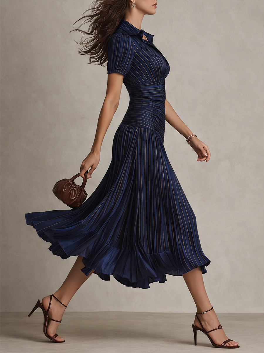 Adriana ∙ Retro gestreepte satijnen midi jurk