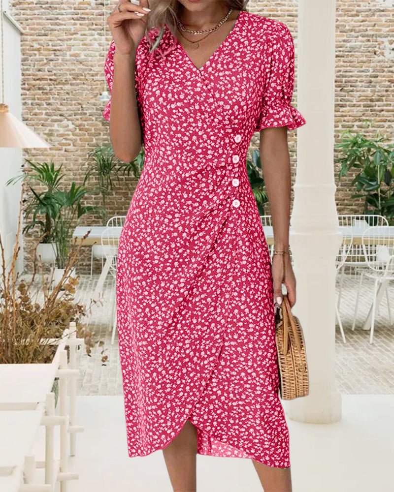 Laluna® | Jurk met bloemenprint en korte mouwen