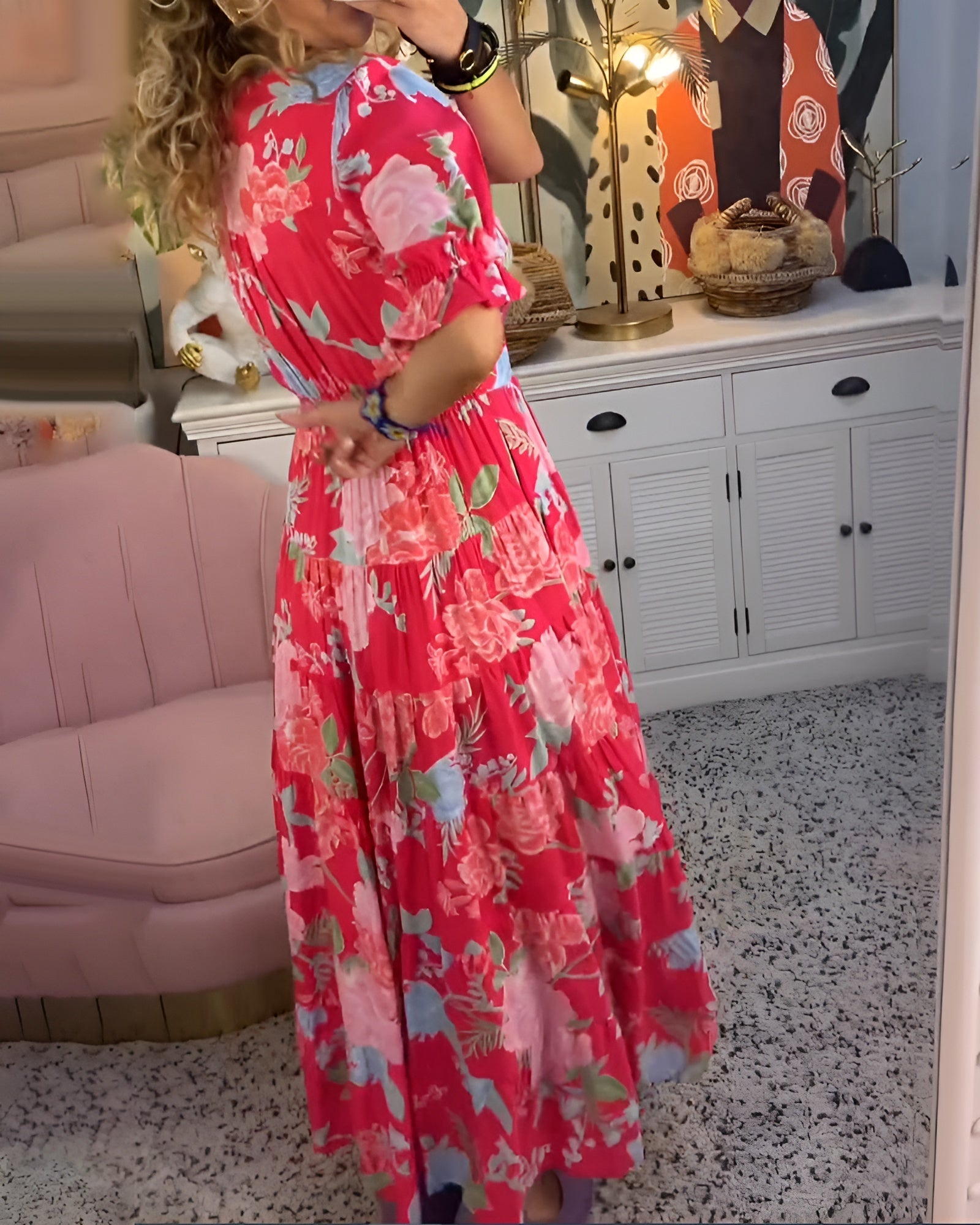 Laluna® | V-hals zakjurk met bloemenprint