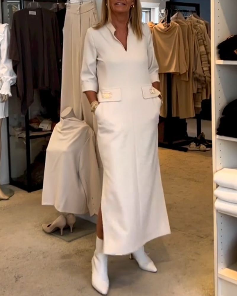 Laluna® | Effen splitjurk met 3/4-mouwen