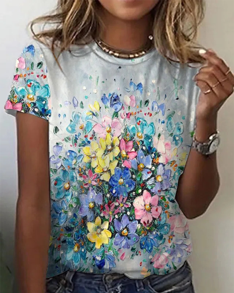 Eenvoudig bedrukt T-shirt met ronde hals