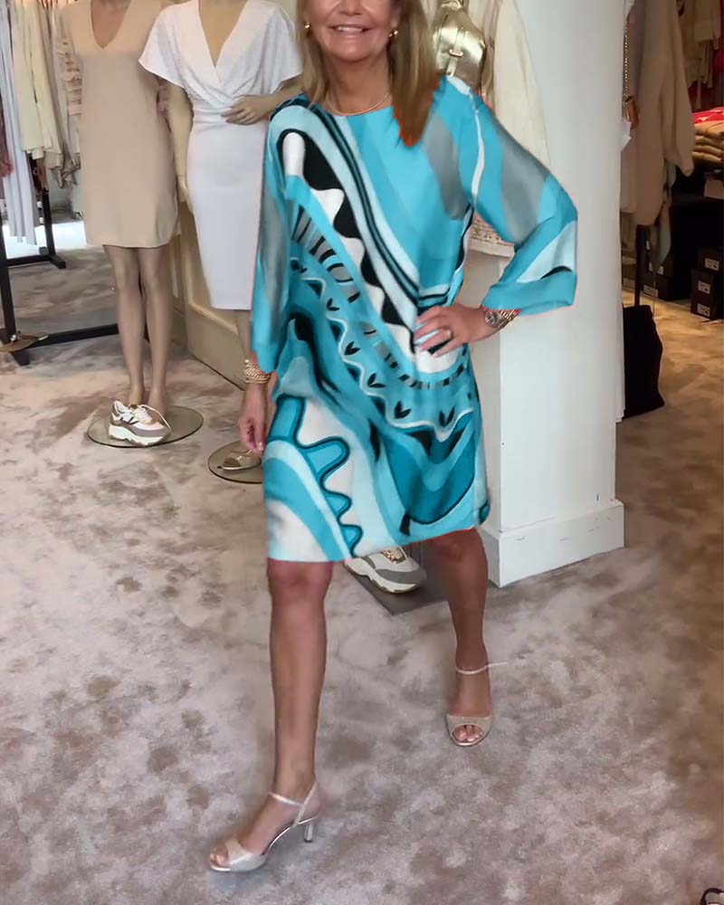 Laluna® | Modieuze midi-jurk met ronde hals en print