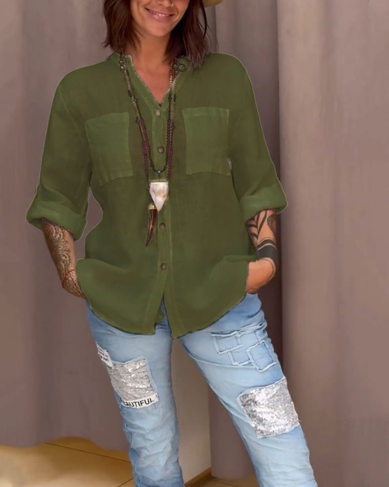 Effen overhemd met zakken en enkele knopen