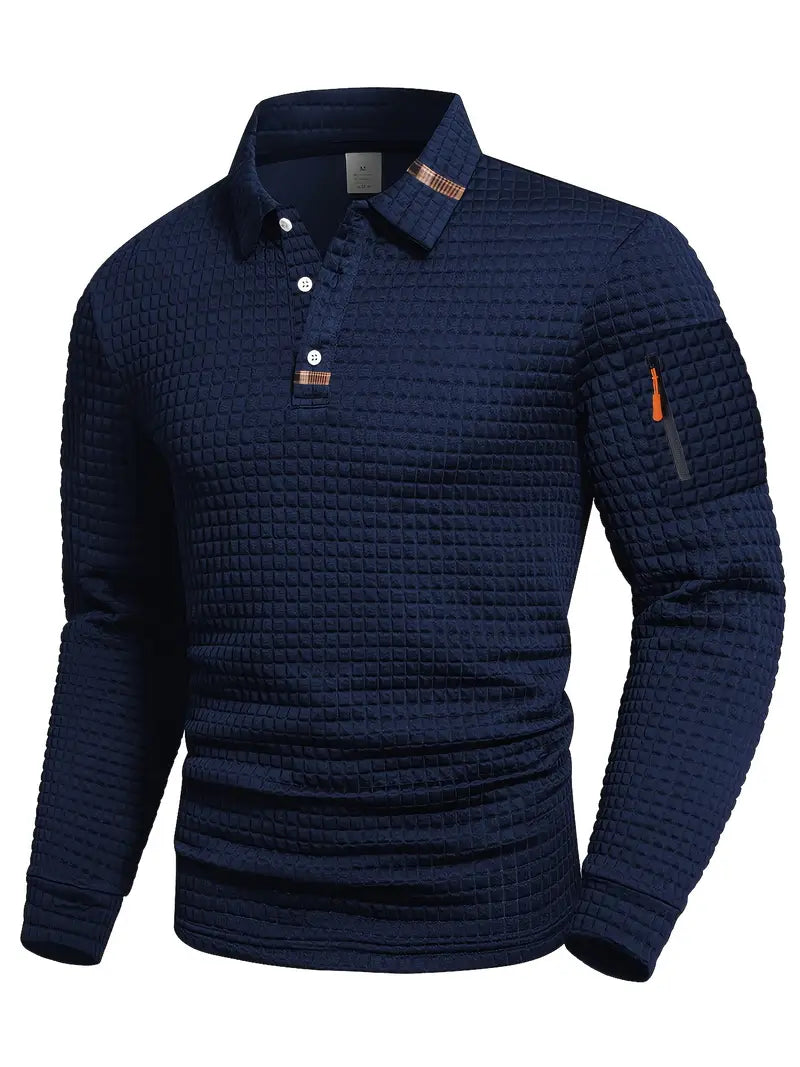 Polo met structuur en zakje op de mouw
