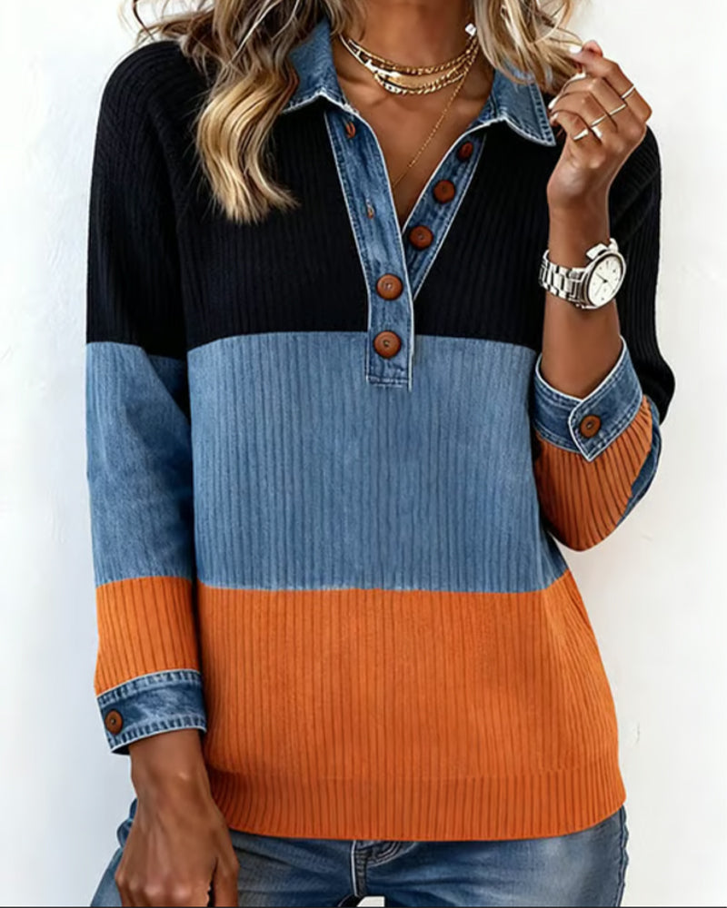 Laluna® | Modieuze Top met Revers en Contrastkleur