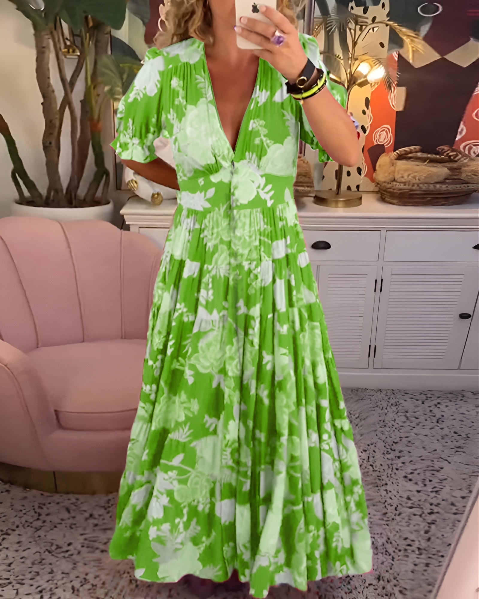 Laluna® | V-hals zakjurk met bloemenprint