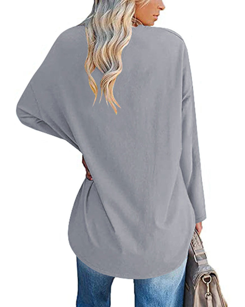 Eenkleurig V-hals T-shirt met lange mouwen