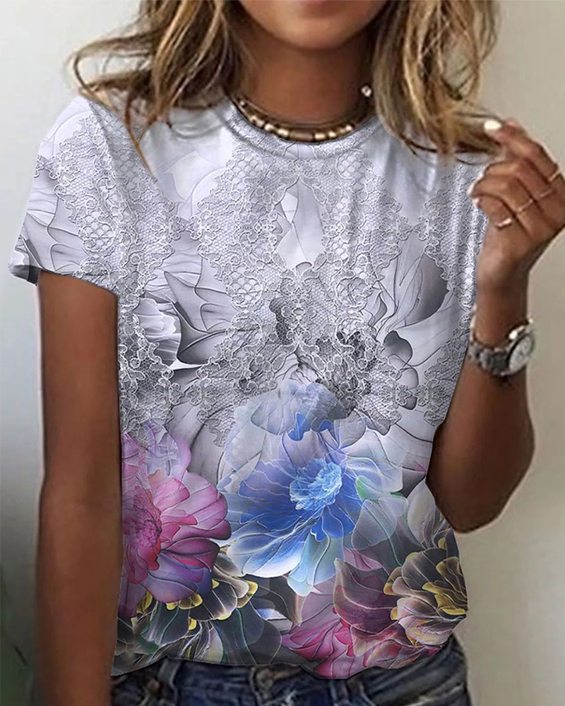 Eenvoudig bedrukt T-shirt met ronde hals