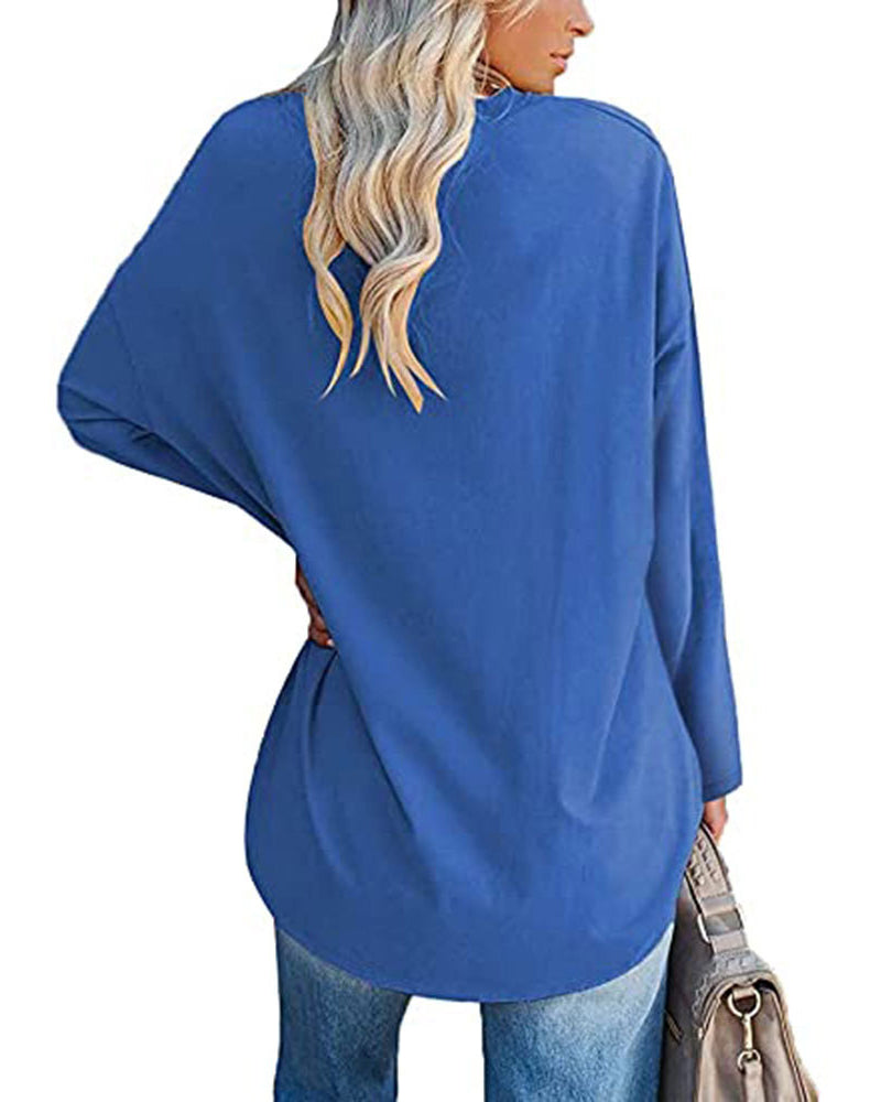 Eenkleurig V-hals T-shirt met lange mouwen