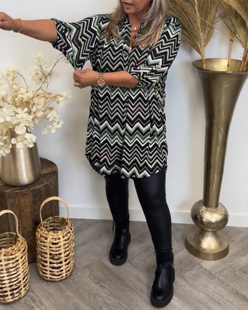 Laluna® | Jurk met V-hals en golvenprint