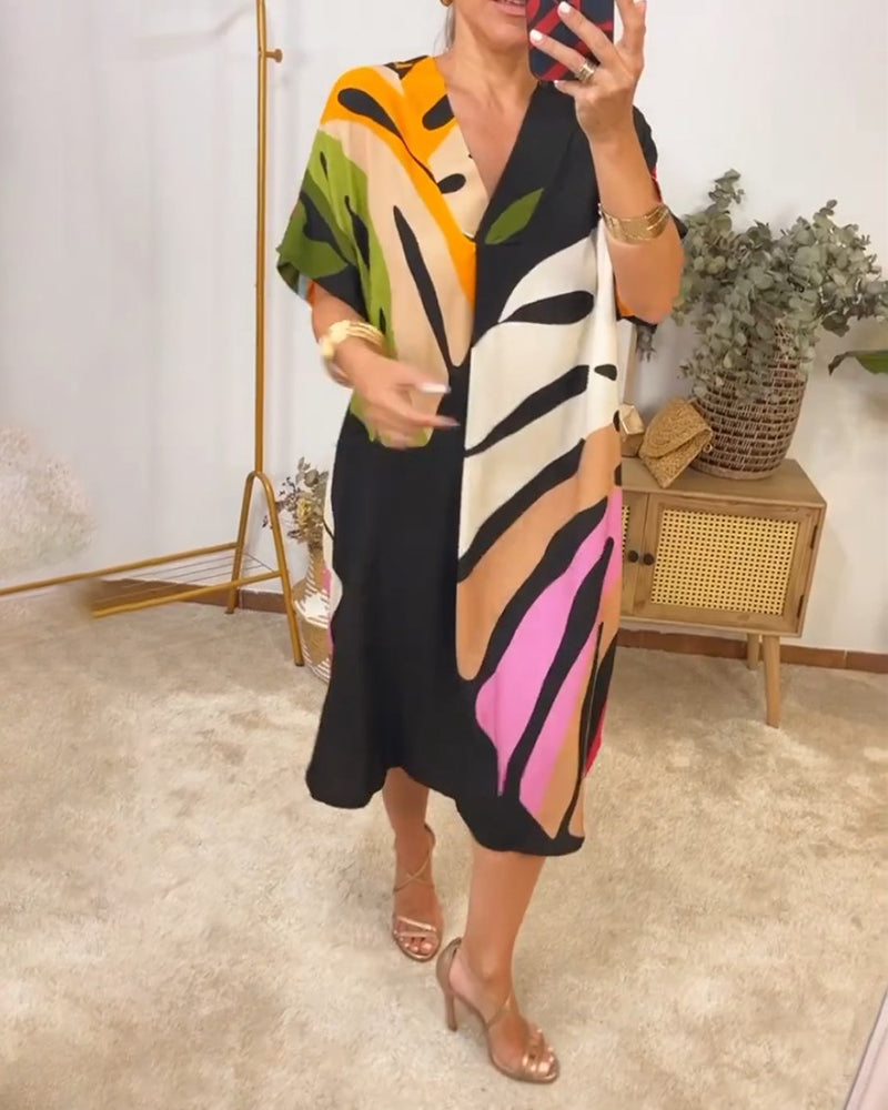 Laluna® | Casual jurk met kleurrijke bladprint