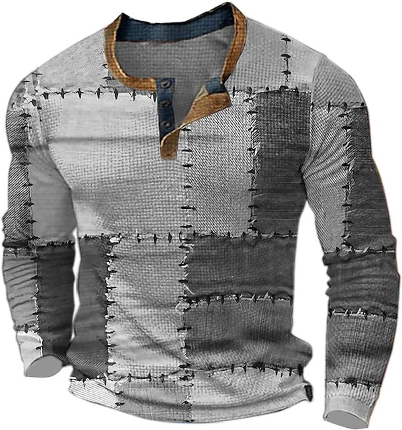 Laluna® | Heren vintage geruit patch kleurblok print T-shirt